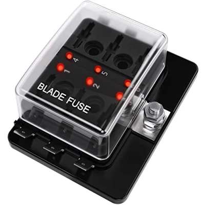 Bild av BONATECH DC 12 32 V platt säkringsbox hållare säkringsblock med LED varningsljusskydd för bil båt marin trike detaljerad bruksanvisning (6 vägs)