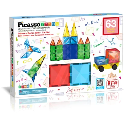 Bild av PicassoTiles Diamond Series Magnetisk Byggsats med Bil 63 Delar