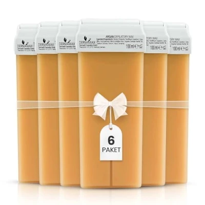Bild av DERMAWAX 6x 100 ml roll on vax refill set varma vaxpatroner för känslig hud perfekt ben, rygg, armar och bröst krämig konsistens (600 ml, Argan)