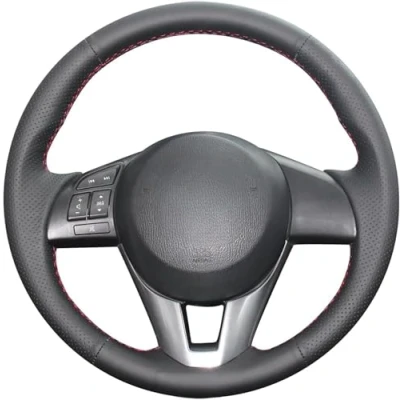 Bild av Skinande vete svart läder rattskydd för Mazda 3 Axela 2013 2016 6 Atenza 20142017 2 2015 2017 CX CX3 5 CX5 Scion iA