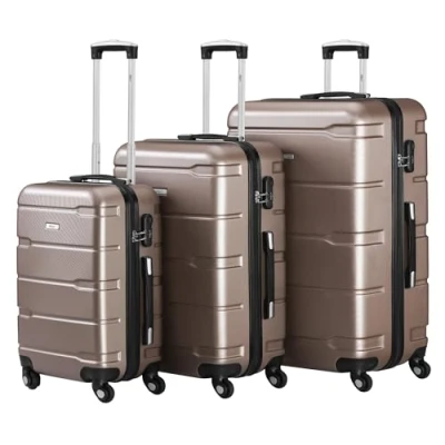 Bild av Zelsius Resväskeset, väska med hårt ABS skal kombinationslås, 4 hjul och inre skiljevägg, handbagage, set om väskor, rullväska, stor resväska, champagne