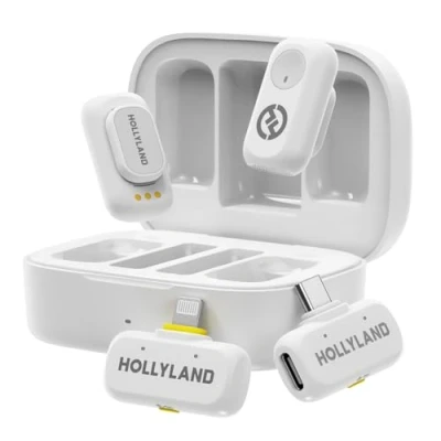 Bild av Hollyland Lark A1 Combo vit premiumset med dubbla mottagare podcast optimerad laddningsstation