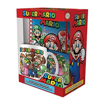 Bild av Super Mario presentset med stötfångare, 325 ml keramisk kaffemugg, underlägg och nyckelring i presentationslåda, gåvor för pojkar flickor officiella varor