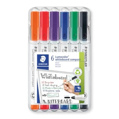 Bild av Staedtler Whiteboard Compact Lumocolor, Universalspitze für Variable Strichbreiten (ca. 1 2 mm), Trocken und rückstandsfrei abwischbar, Schnelltrocknend, Hohe Qualität, Ideal Memoboards, 341 WP6