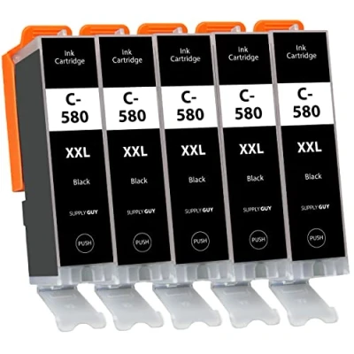 Bild av Supply Guy 5 XXL bläckpatroner met chip kompatibel med Canon PGI 580 Svart PGBK för Pixma TR7500 TR7550 TR8500 TR8550 TS6100 TS6150 TS6151 TS6300 TS6350 TS8100 TS8150 TS8151 TS8152 TS8350 TS9150