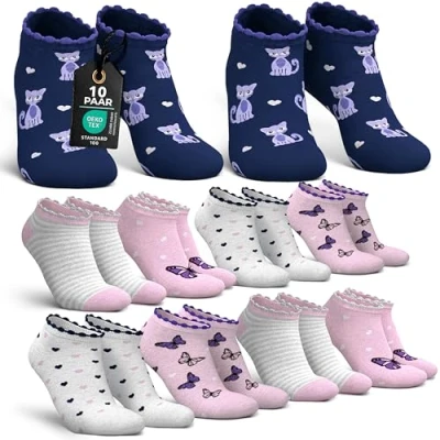 Bild av MEDOLY Barnsneakers, strumpor (10 par) med 72 % bomull, för flickor och pojkar barnstrumpor, 10 x katter, 23 26 EU