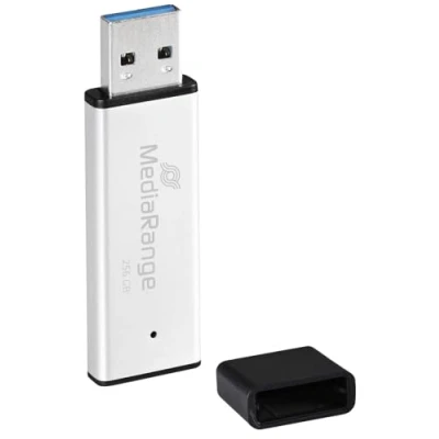 Bild av MediaRange USB 3.0 högpresterande minnessticka 256 GB mini flash enhet med högkvalitativt aluminiumhölje, extern lagringsexpansion läshastighet på upp till 300 MB/s, färg silver