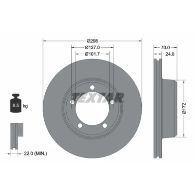 Bild av TEXTAR 92061300 Disque de frein 298 24 05/05 127 ventilé l&#039;intérieur sans roulement roue, boulon fix moyeu roue