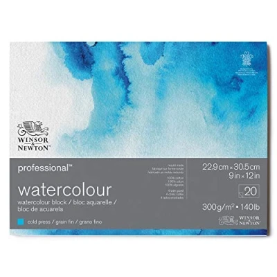 Bild av Winsor &amp; Newton 6664002 Professionellt akvarellpapper i block 20 ark 22,9 x 30,5 cm, 300 g/m², finkorn, ljust naturligt vitt papper arkiverbar kvalitet, gulbeständigt