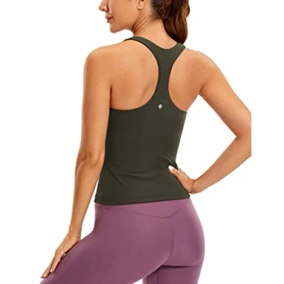 Bild av CRZ Yoga Butterluxe Träningslinne för kvinnor Inbyggd bh med vadderad hylla Racerback Athletic Spandex Camisole Olivgrön XS