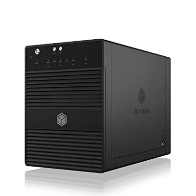 Bild av ICY BOX Externt USB C kapsling med 4 fack för 2,5&quot; och 3,5&quot; SSD hårddiskar, 3,1 (Typ C, Gen 2), JBOD, fläkt, SATA, aluminium, svart