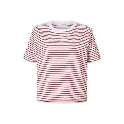 Bild av Selected Femme Slfessential Striped NOOS Tshirt med print, Storlek: 38, Equestrian red stripes bright white thin