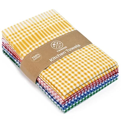 Bild av Twinzee Set med 5 disktrasor 100% bomull 70 x 50 cm Extra absorberande kökshandduk För torkning av disk och händer Blå, röd, grön, orange, gul