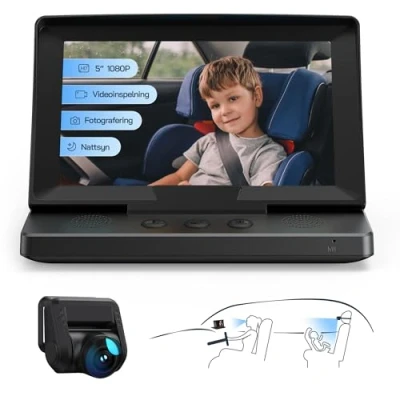 Bild av WOLFANG 1080P Baby Car Camera, USB C Plug and Play Enkel installation, 5 tums skärm bil Monitor med Night Vision kamera, Wide Clear View för baksätet