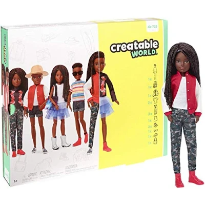 Bild av Creatable World GGG55 Deluxe figurpaket Anpassningsbar docka, svart, flätat hår