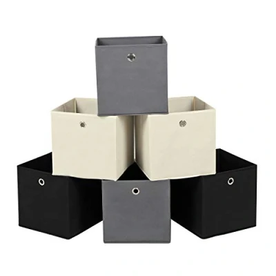 Bild av Songmics förvaringslåda, set om 6, vikbar tyglåda, hopfällbar låda av non woven tyg, kub, förvaringskorg, förvaring för leksaker, kläder, 2 grå, svart, beige RFB06GHM