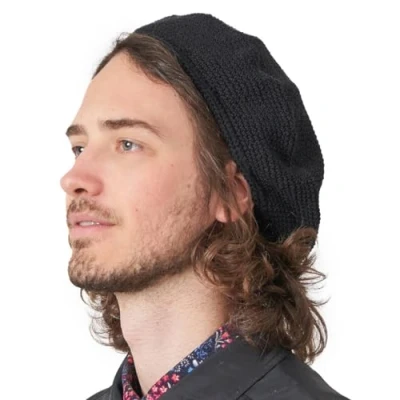 Bild av CHARM Stickade mössor för kvinnor och män, 100 % handgjord fransk mössa i virkad bomull sommar vinter, Svart, one size