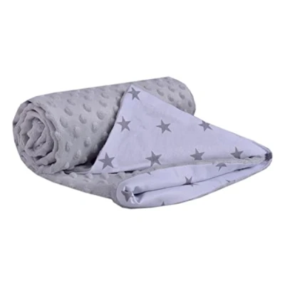 Bild av Medi Partners krypfilt 100% bomull 75 x 100 cm dubbelsidig multifunktionell minky gosig filt för barnvagn, mjuk fluffig (grå stjärnor med grå minky)