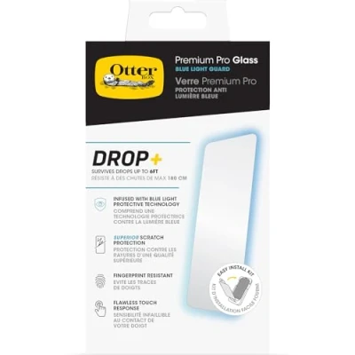 Bild av Otterbox Premium Pro Blue Light Glass skärmskydd för iPhone 15 Pro, härdat glas, överlägset repskydd, Klarar fall upp till 180cm