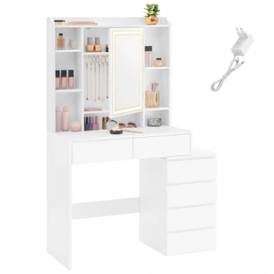 Bild av VASAGLE sminkbord med LED belysning, justerbar ljusstyrka, toalettbord spegel, lådor, öppna fack, justerbara hyllor, modern, molnvit RDT124W01