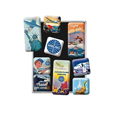 Bild av Nostalgic Art Kylskåpsmagneter i retrostil, Pan Am Travel Presentidé för reslystna, Magnetset magnettavlor, Deko vintagedesign, 9 stycken