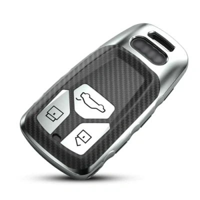 Bild av nyckelbricka fodral kompatibelt med Audi Soft TPU kolfiber skyddshållare, för A4 A5 Q7 Q5 TT TTS S4 S5 RS4 RS5 nyckellös ingång 3 knappar nyckellåda skal anti damm (med nyckelkedja)