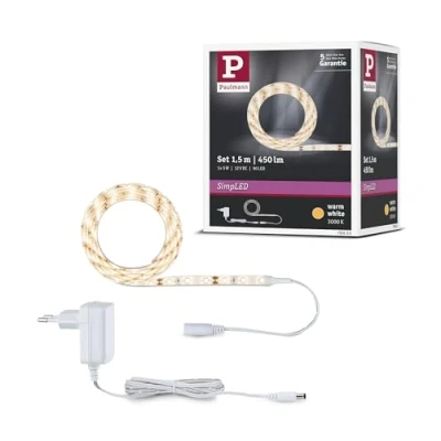 Bild av Paulmann 78953 LED remsa SimpLED set 1,5 m varm vit 230/12 V DC inkl. 1 x 5 watt ljusband plast ljusremsa 3000 K