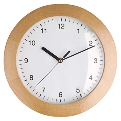 Bild av TFA Dostmann Radioväggur, designväggklocka trä, 98.1065, gjord av bok, för hängning, 31 cm diameter, som köksklocka, vardagsrumsklocka, designklocka, brun