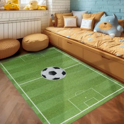 Bild av Barnmattor, Fotbollsarena, Matta Grön, 160 x 230 cm, Mattor för barn, barnrum