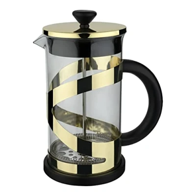 Bild av Café Olé Classico Cafetiere, guldfinish, 600 ml, 5 espressokoppar, kaffebryggare för fransk press, värmetåligt handtag, rostfritt stål