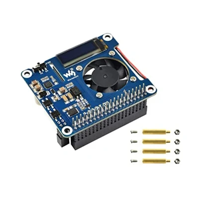 Bild av Power Over Ethernet PoE HAT för Raspberry Pi 4B/3B+, 802.3af nätverksstandard, 5 V 2,5 A DC utgång, integrerad 0,91 tums OLED skärm och fläkt, med isolerat omkopplingsläge