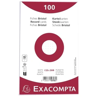 Bild av Exacompta Ref. 10708E kartong med 10 förpackningar 100 stycken under film operforerade bristol prickar format 148 x 210 mm Clairefontaine papper PEFC certifierat vit färg
