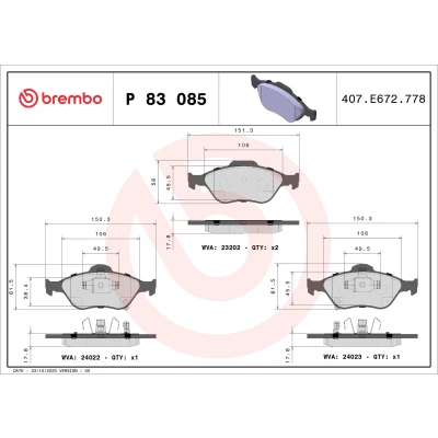 Bild av Bromsbeläggssats, skivbroms BREMBO P 83 085