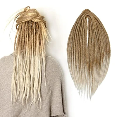 Bild av 10 Trådar/Pack Syntetiska Dreadlocks Extensions Tunt 0,6 cm Virkat Flätat Hår Mjuka Dreads Enkelslutade Reggae Hip Hop Hippie Style (20INCH Double Ended, MT27 613#)