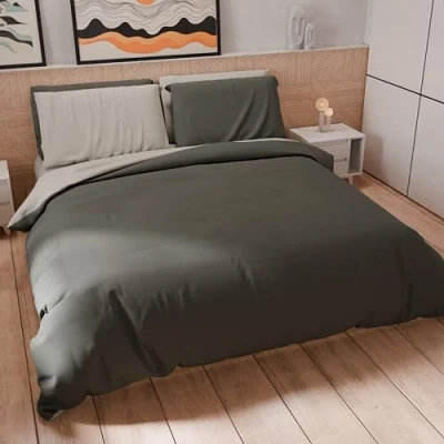 Bild av PETTI Artigiani Italiani Dubbeltäcke, Påslakan och örngott i Microfiber, Bicolor Mörkgrå/Ljusgrå, 100% Tillverkad Italien