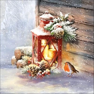 Bild av 20 servetter fågel på lykta djur vinter jul bordsdekoration 33 x cm