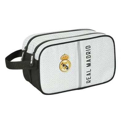 Bild av Safta Real Madrid 1:a UTRUSTNING 24/25 Stor skolväska, barnväska, anpassningsbar till vagn, perfekt för barn i åldrarna 5 14 år, bekväm och mångsidig, 26 x 12,5 15 cm, vit/grå färg, Vit/grå,
