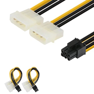 Bild av J&amp;D 6 stifts PCIe till 2 x 4 Molex LP4 strömkabeladapter (2 pack), 15 cm/6 tum, svart