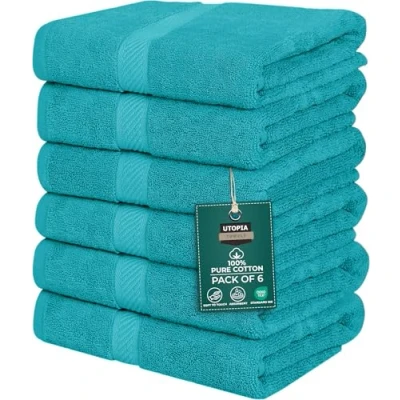 Bild av Utopia Towels Bomullshanddukar, 60 x 120 cm handdukar för pool, spa och gym lätt mycket absorberande snabbtorkande medium handdukar, (paket med 6) (turkos)