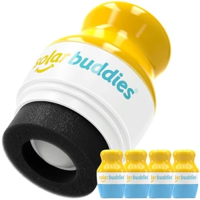 Bild av Solar Buddies Solskyddsapplikator Blå, 4 pack Påfyllningsbar Roll on Svampapplikator för Solskydd, Solkräm &amp; Lotion Barn, Vuxna Familjer Innehåller 100 ml