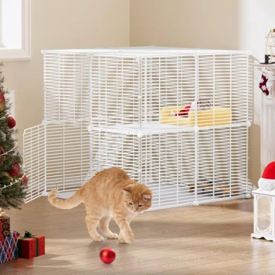 Bild av YITAHOME Kattbur inomhus/utomhus med metalltråd, gör det själv kattinhägnader catio 2 dörrar, 1 stegar, metall katt lekhage nivåer kennlar husdjurslåda, djurbur för katter, kanin, chinchilla,