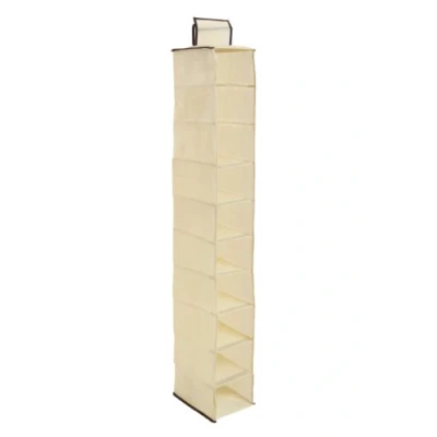 Bild av Premier Housewares gräddvit brun trim 10 sektioner hängande skoarrangör, polyester, grädde, 28 x 15 120