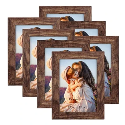 Bild av PETAFLOP Uppsättning av 7 fotoramar 13 x 18 cm brun, bildram trä vägg och bordsbildram, lämplig för användning i lägenheter kontor etc