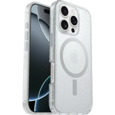 Bild av Otterbox Symmetry Series Clear MagSafe skal för iPhone 16 Pro, stöttåligt, fallsäkert, skyddande tunt skal, testad till militärstandard x3, Stardust