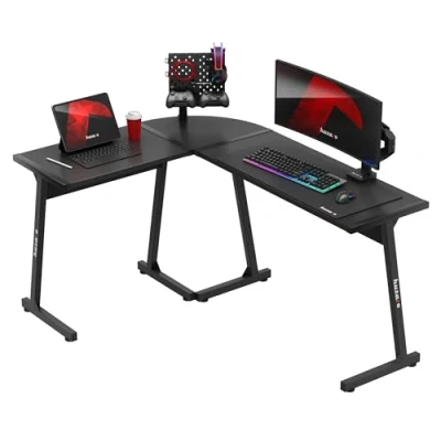 Bild av huzaro Hero 6.0 L format hörnskrivbord, gamingskrivbord, dator, arbetsbord, kontorsbord hemmakontor, arbetsrum, kontor höger och vänstermontering, bordsskiva i kolfiber 147 x 112 svart