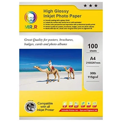 Bild av MR.R Enkelsidig högblankt bläckstrålefotopapper 115 gsm A4 210 x 297 mm 100 ark per förpackning för Epson bläckstråleskrivare