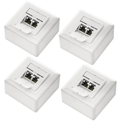 Bild av deleyCON 4x CAT 6 Universellt Nätverksuttag 2x RJ45 Port Skärmad Ytmonterad eller Infälld 1 Gigabit Ethernet Nätverk EIA/TIA 568A&amp;B Vit