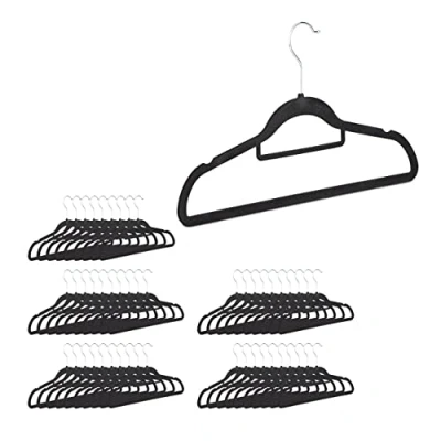 Bild av Relaxdays Klädset med hängare, sammetshängare byxstång, slipshållare, halkfri, vridbar, stor 50 pack, svart