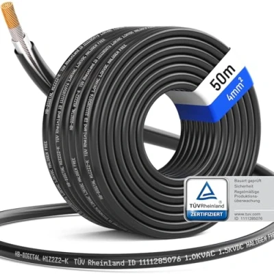 Bild av HB DIGITAL 50m Solkabel 4 mm² H1Z2Z2 K Certifierad TÜV Rheinland UV resistent flexibel ren koppar 1500V solcellsförlängningskabel för solpanel växelriktare laddningsregulator Svart