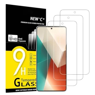Bild av NEW&#039;C 3 Pack, skärmskydd i glas för Xiaomi Redmi Note 13 5G/4G, fritt från repor, 9H hårdhet, HD 0,33 mm, ultra transparent, ultraresistent